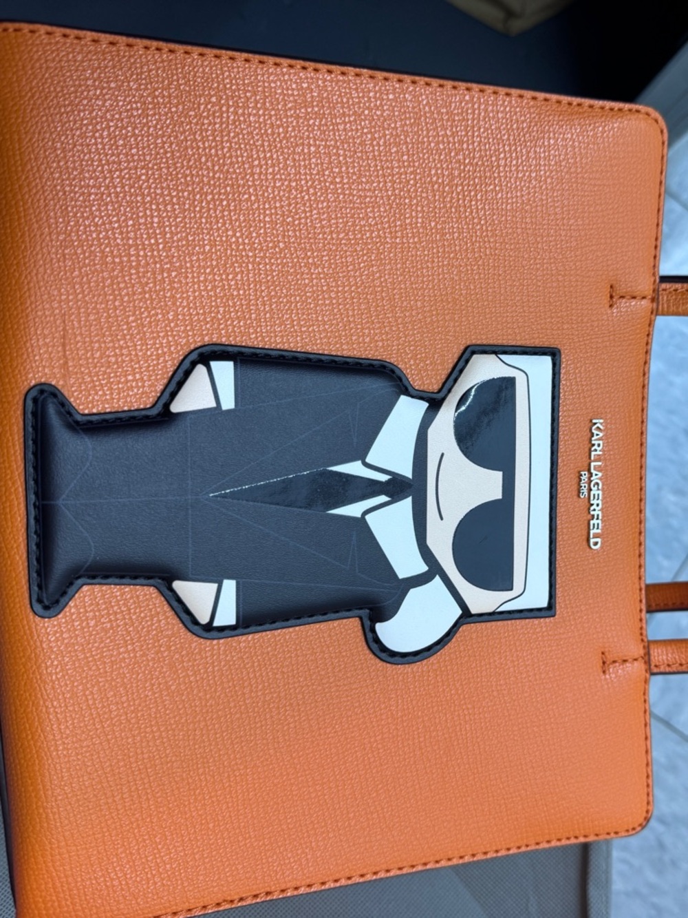Karl Lagerfeld Orange Tote with Playful Karl Patch
